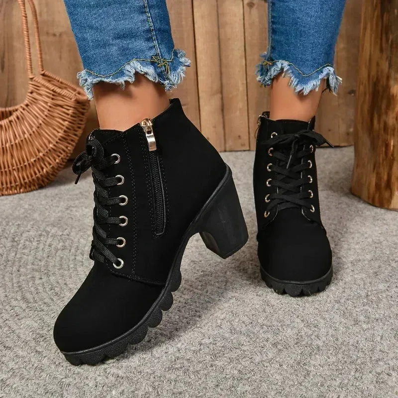 High Heel Lace Up Ankle Boots