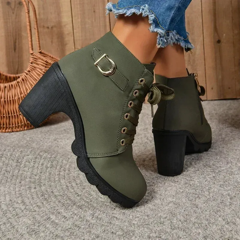 High Heel Lace Up Ankle Boots