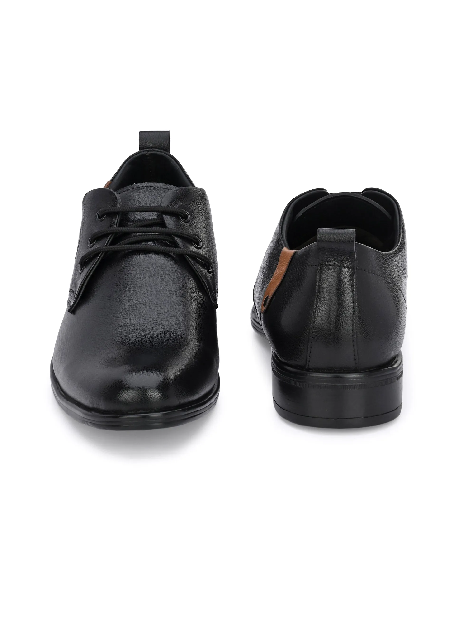 Hitz Men's Black Leather Derby Formal Shoes