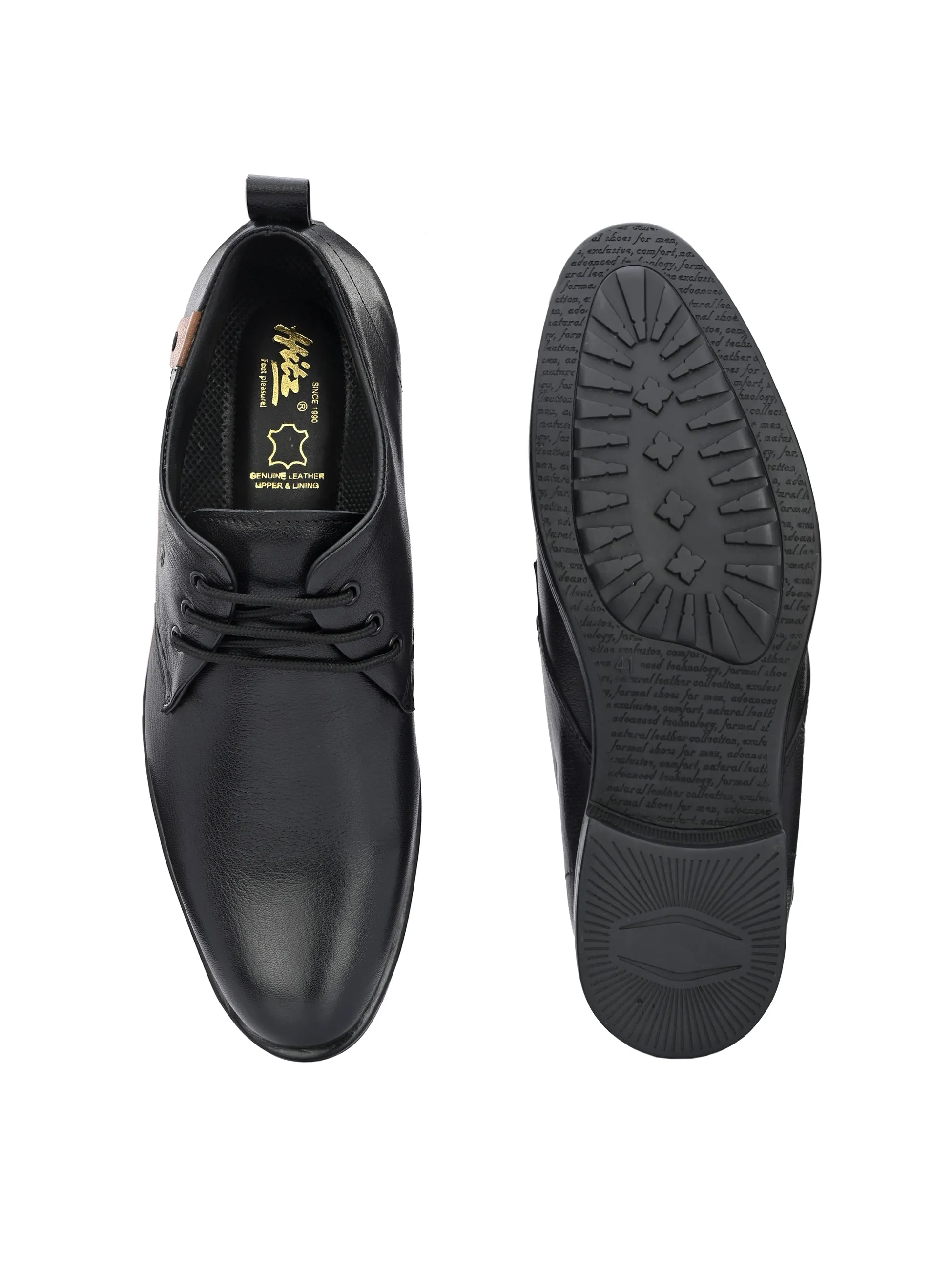 Hitz Men's Black Leather Derby Formal Shoes