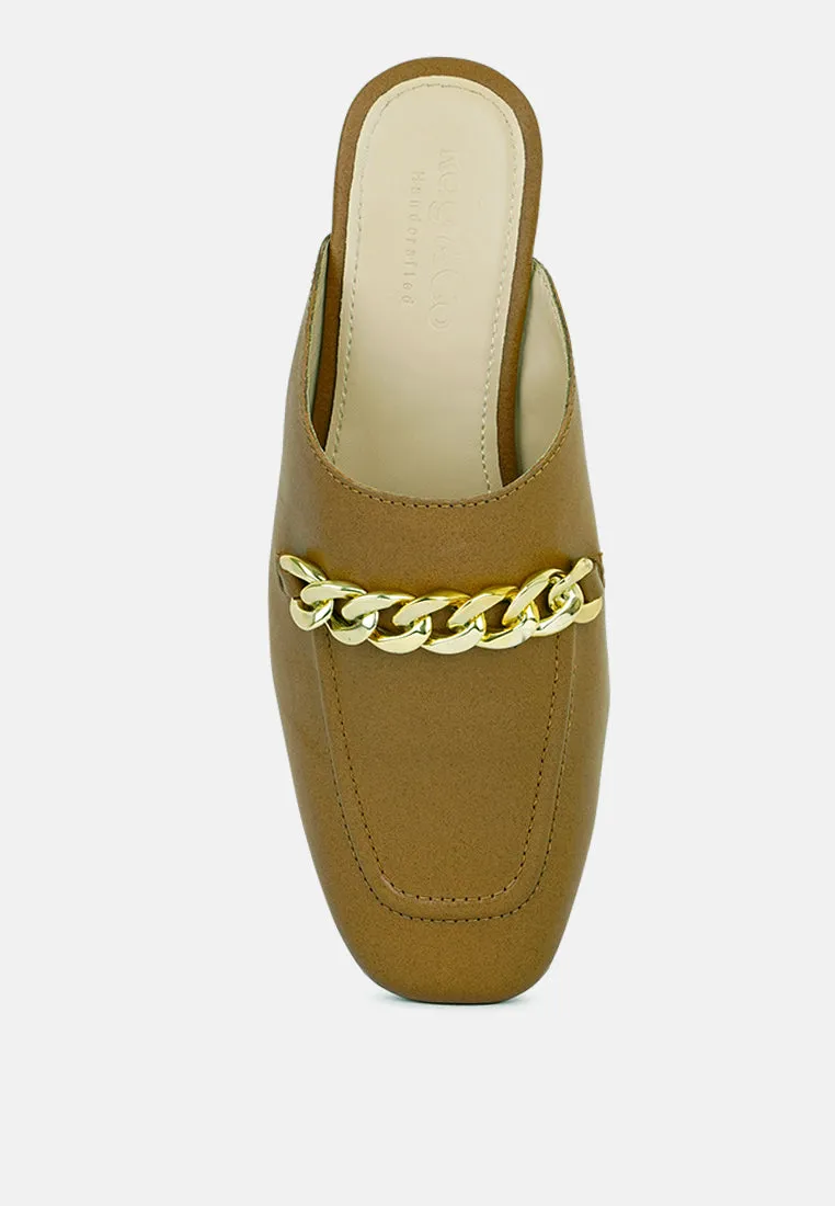 Honey Leather Chain Detail Mules By Ruw