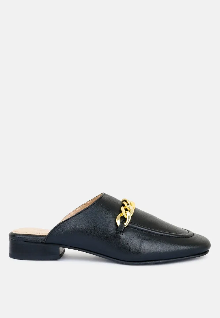 Honey Leather Chain Detail Mules By Ruw