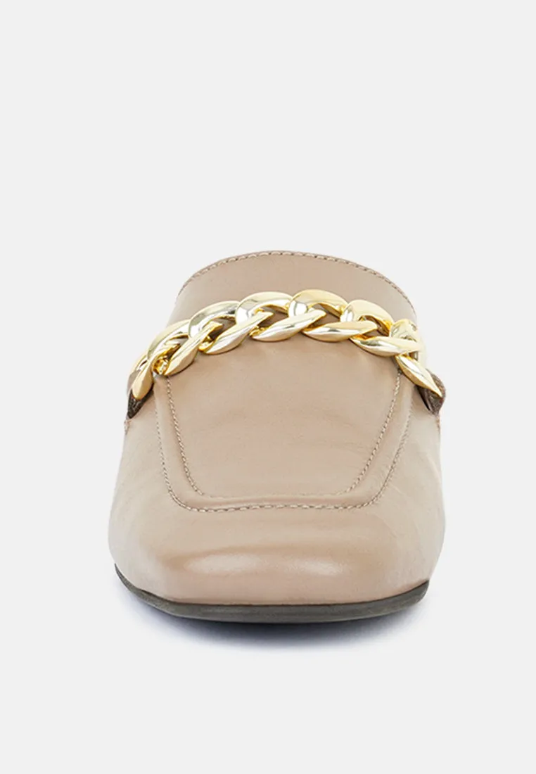 Honey Leather Chain Detail Mules By Ruw