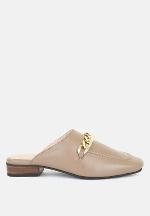 Honey Leather Chain Detail Mules By Ruw