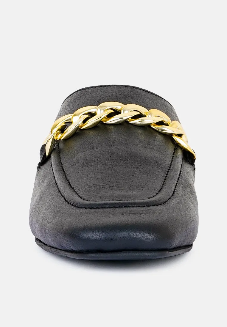 Honey Leather Chain Detail Mules By Ruw