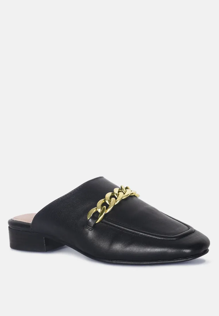 Honey Leather Chain Detail Mules By Ruw