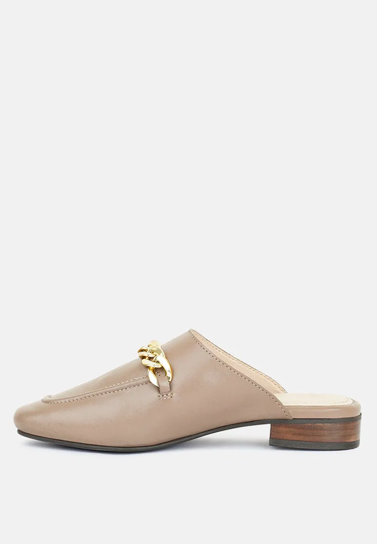 Honey Leather Chain Detail Mules By Ruw