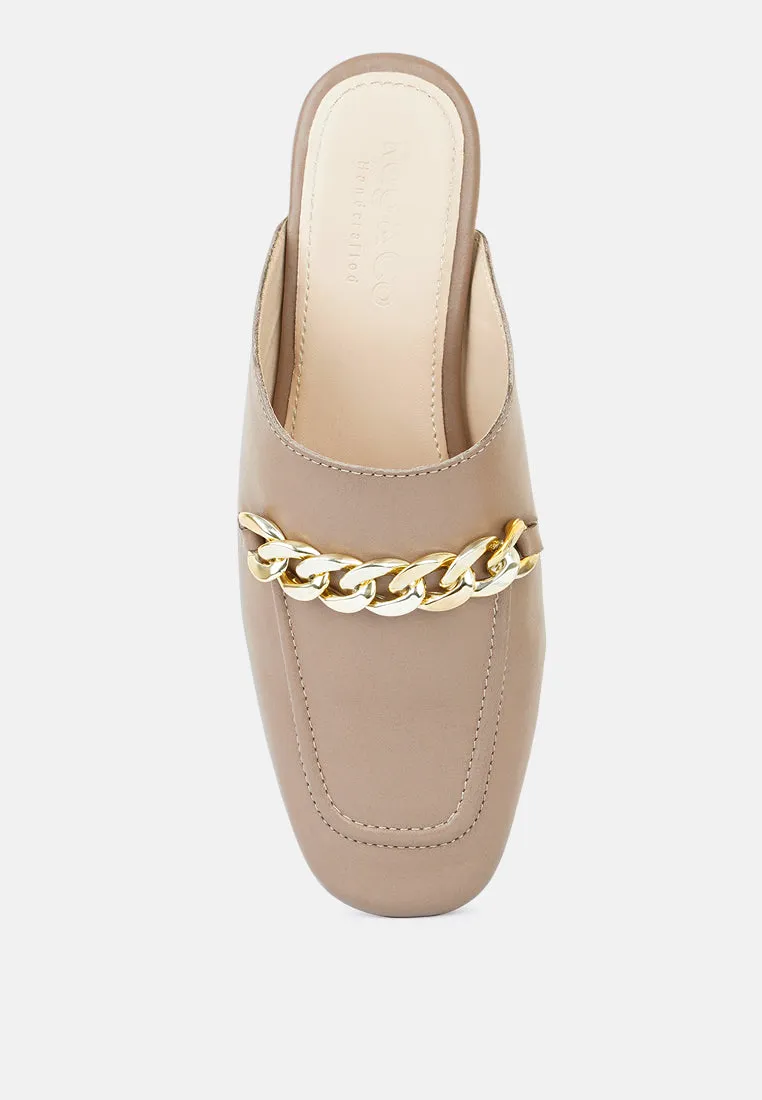 Honey Leather Chain Detail Mules By Ruw