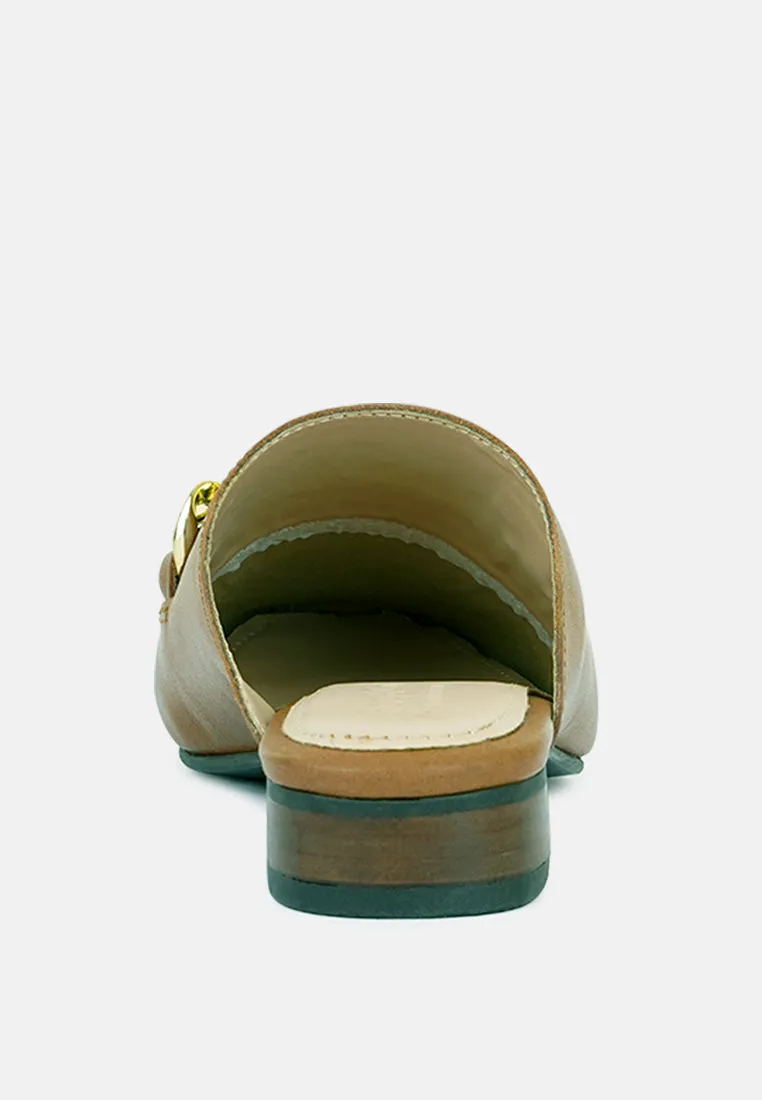 Honey Leather Chain Detail Mules By Ruw