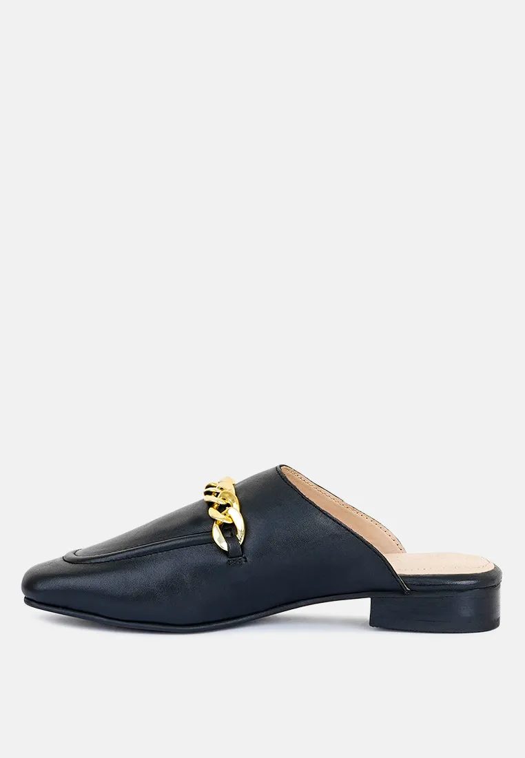 Honey Leather Chain Detail Mules By Ruw