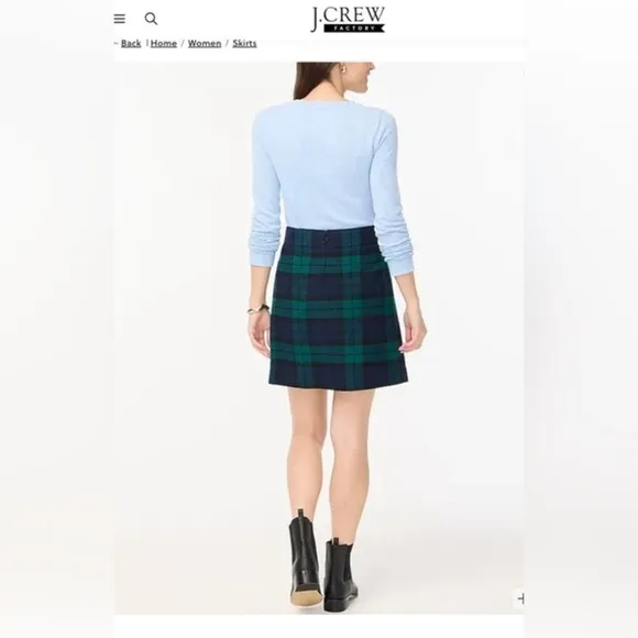 J. Crew Navy Blue and Dark Green A-Line Tartan Skirt Size 10
