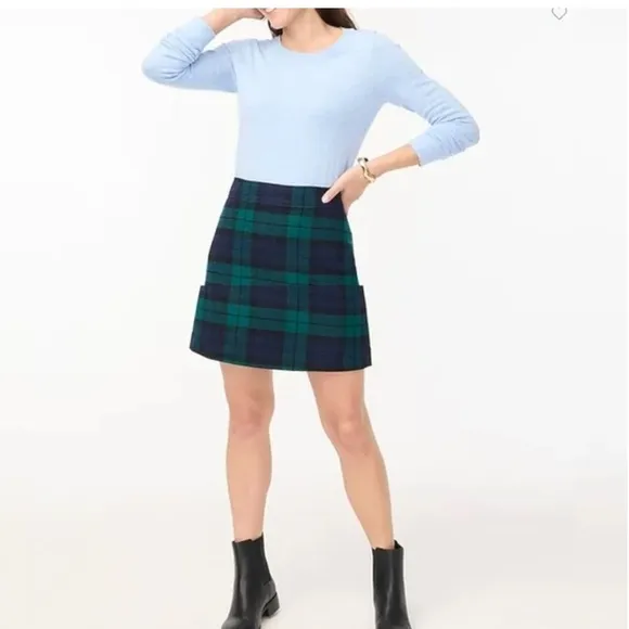 J. Crew Navy Blue and Dark Green A-Line Tartan Skirt Size 10