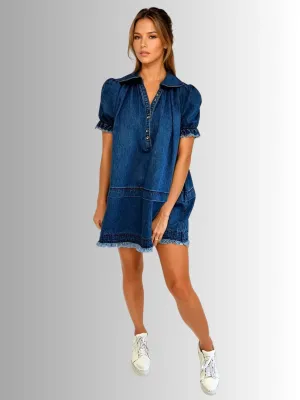 JENNED SMOCKED DENIM DRESS