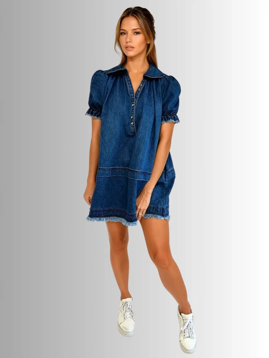 JENNED SMOCKED DENIM DRESS