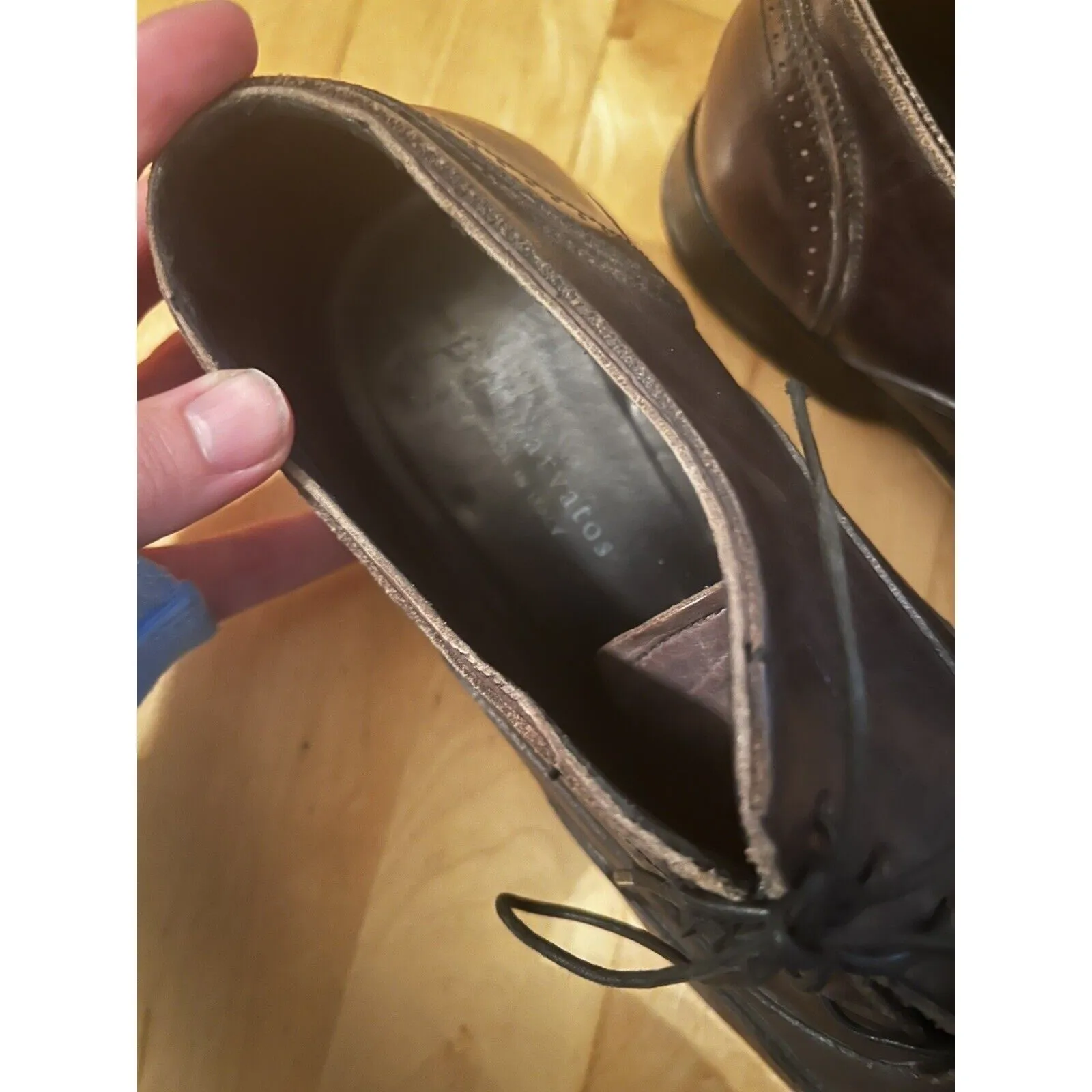John Varvatos Men's Whiskey Dark Brown Wingtip Leather Dress Shoes - Size 10