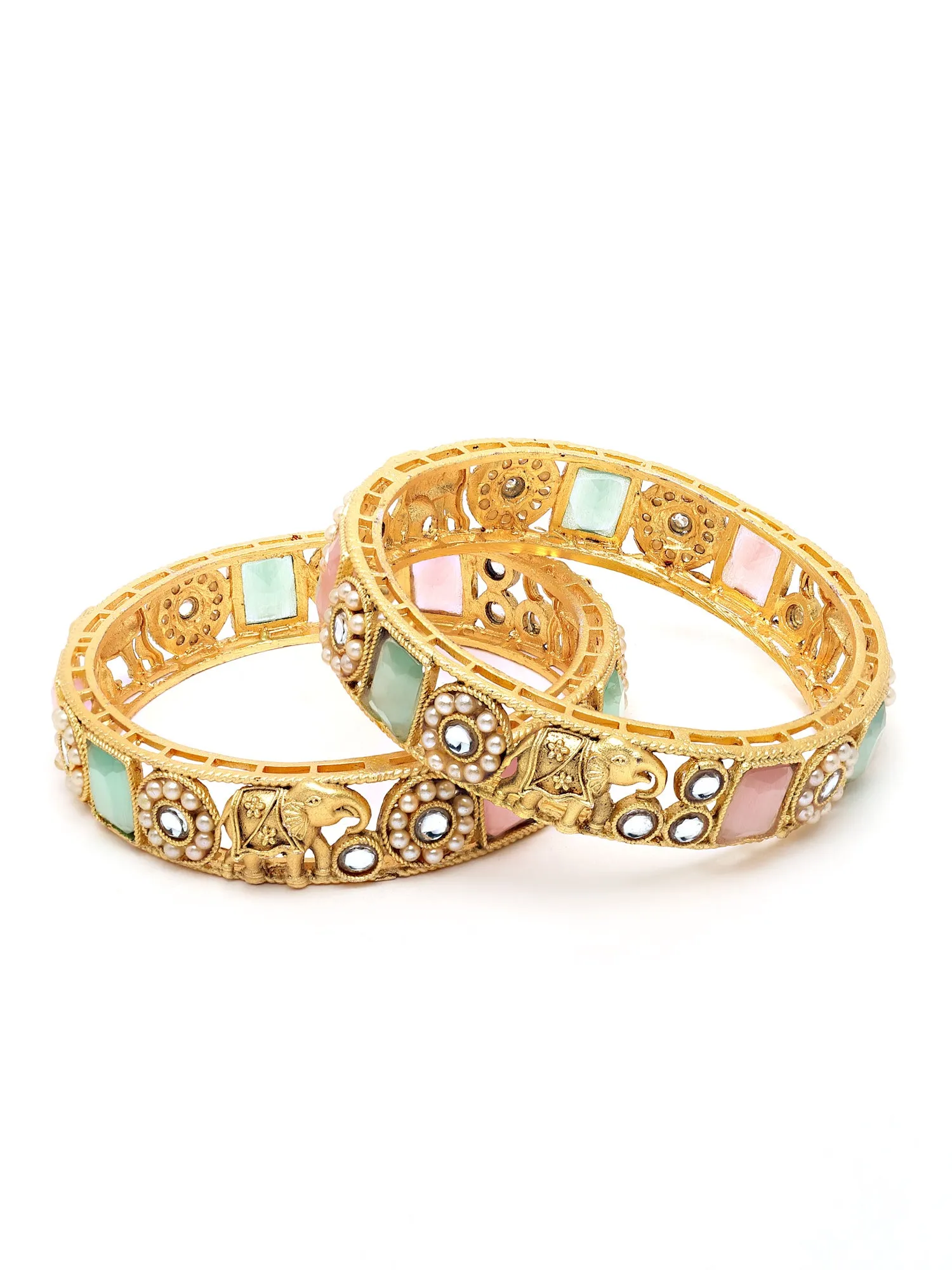 Karatcart Antique Gold Plated Rajwadi Temple Bangle Set for Women
