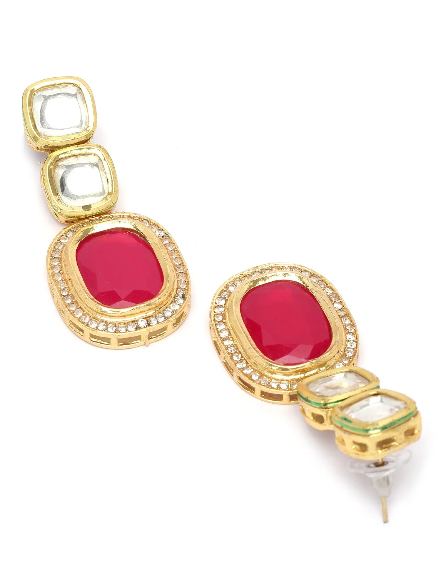 Karatcart Gold Red Polki Kundan Drop Earring for Women