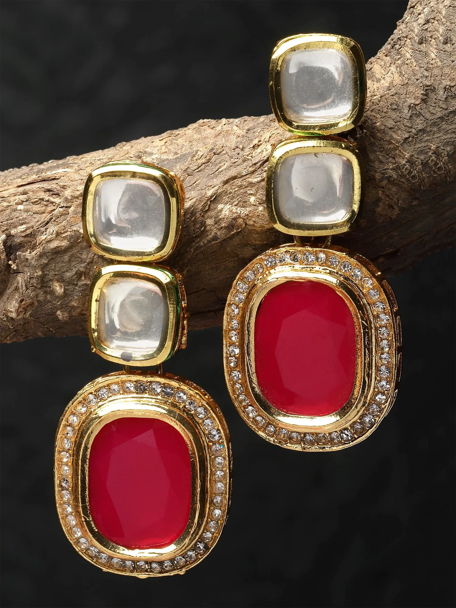 Karatcart Gold Red Polki Kundan Drop Earring for Women