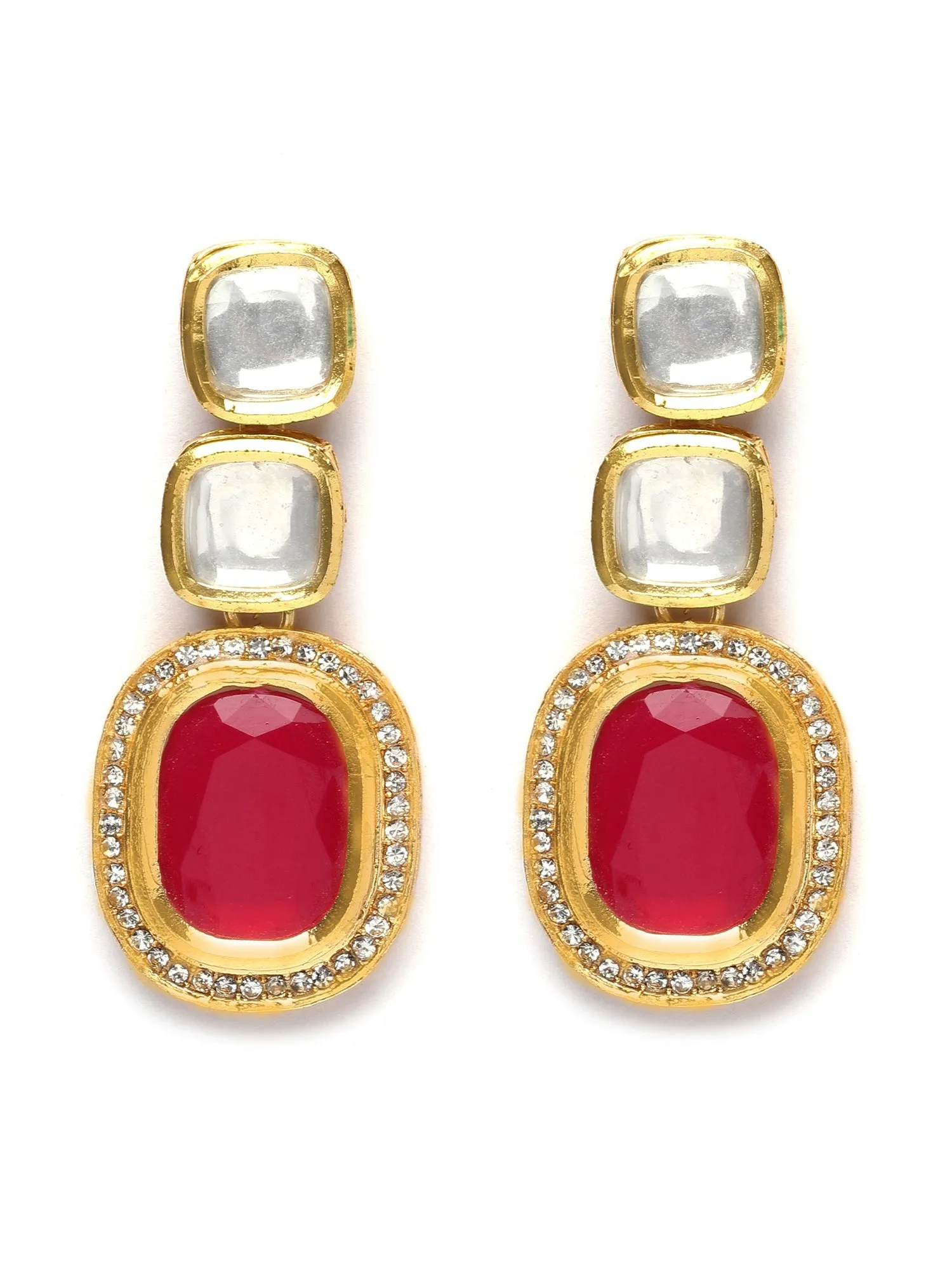 Karatcart Gold Red Polki Kundan Drop Earring for Women