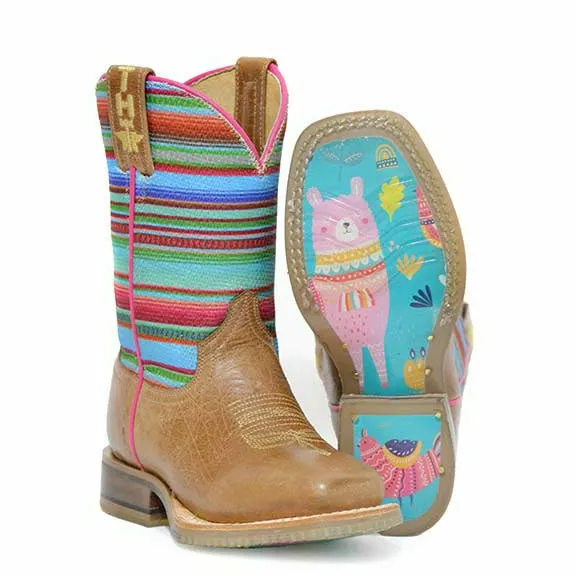 Kid's Tin Haul Serape Boots Llama Queen Sole Handcrafted Brown