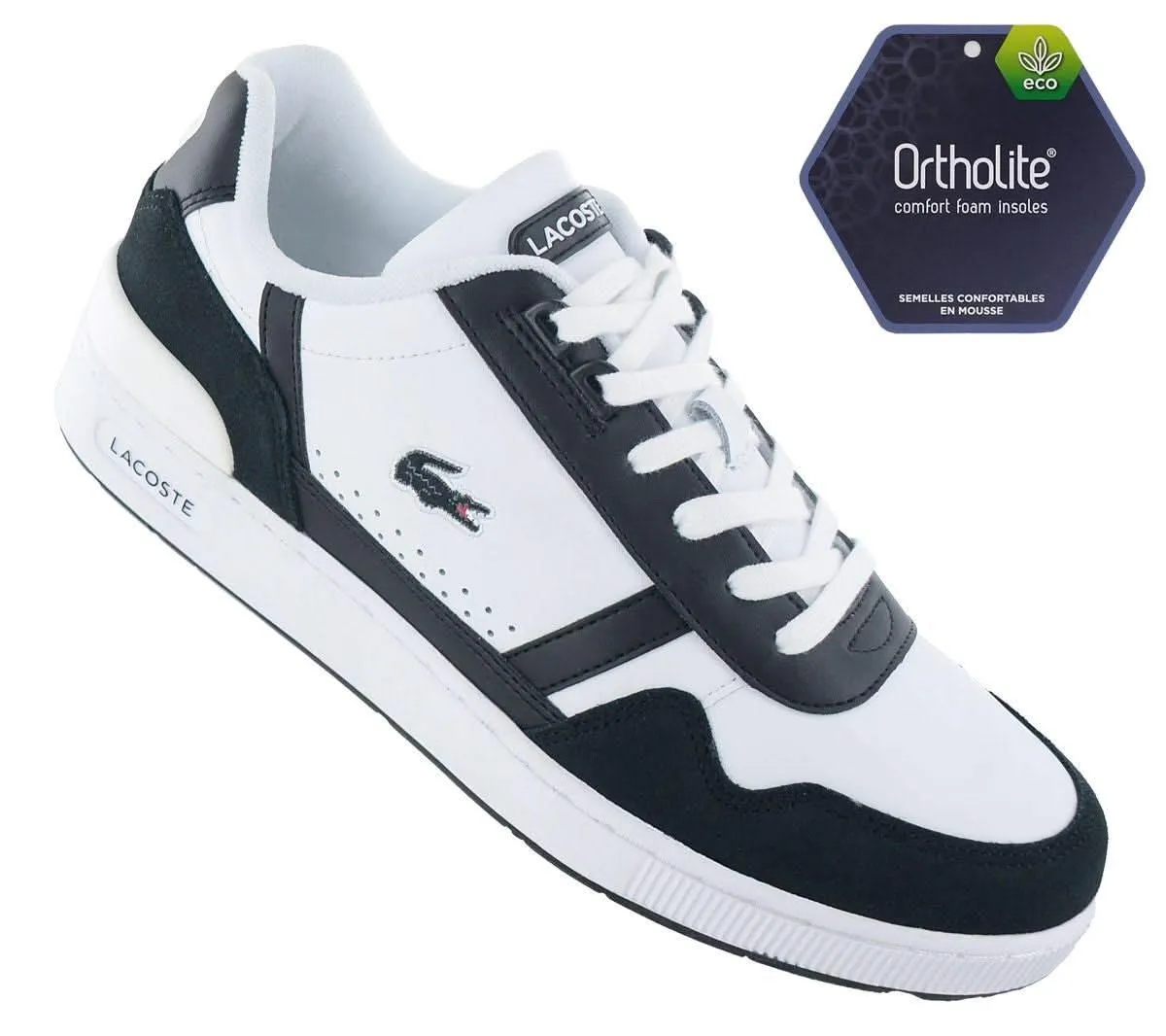 LACOSTE T-Clip Leather - Herren Sneakers Schuhe Leder Weiß-Schwarz 747SMA0073147