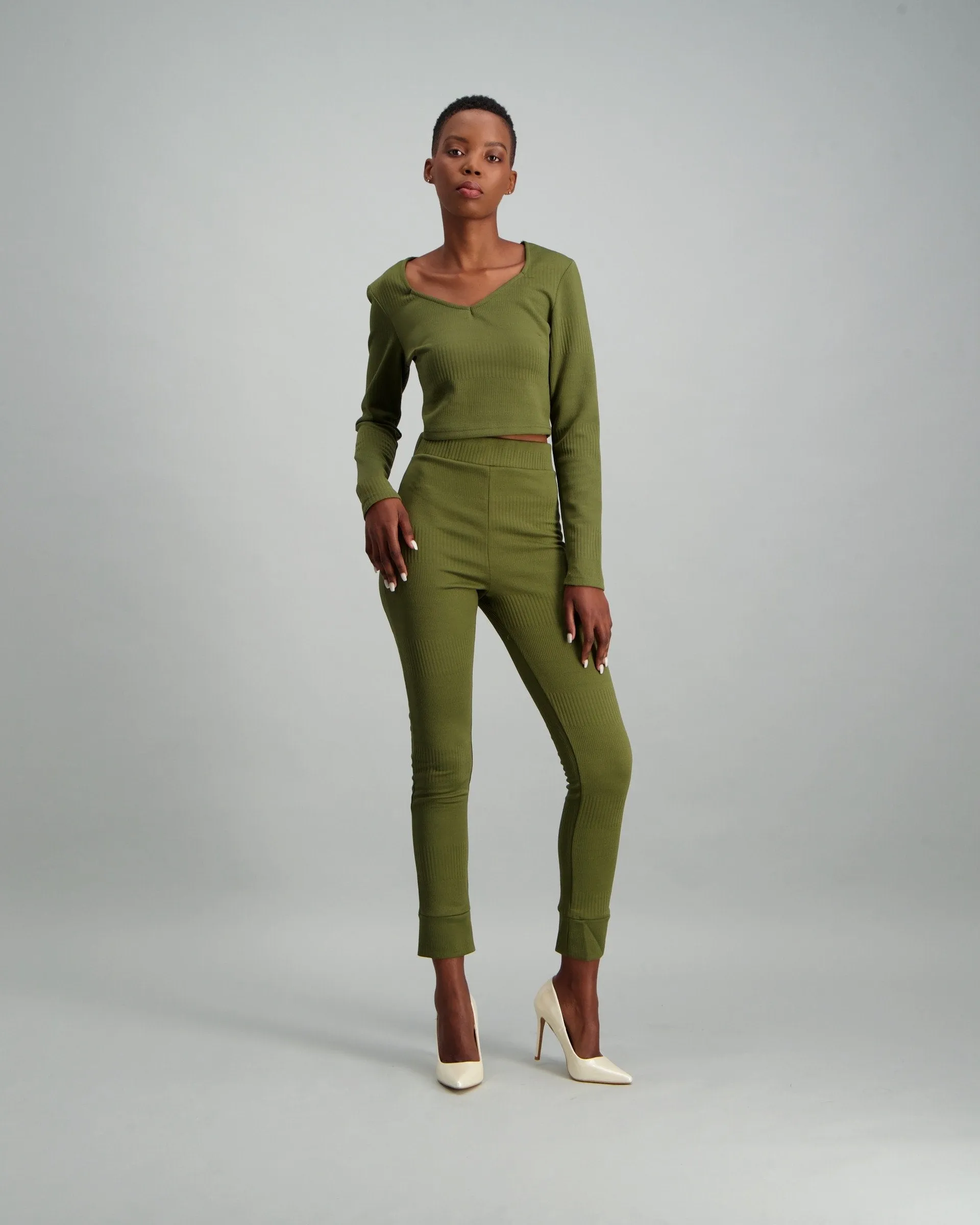 Ladies Cuffed Rib Leggings - Fatigue
