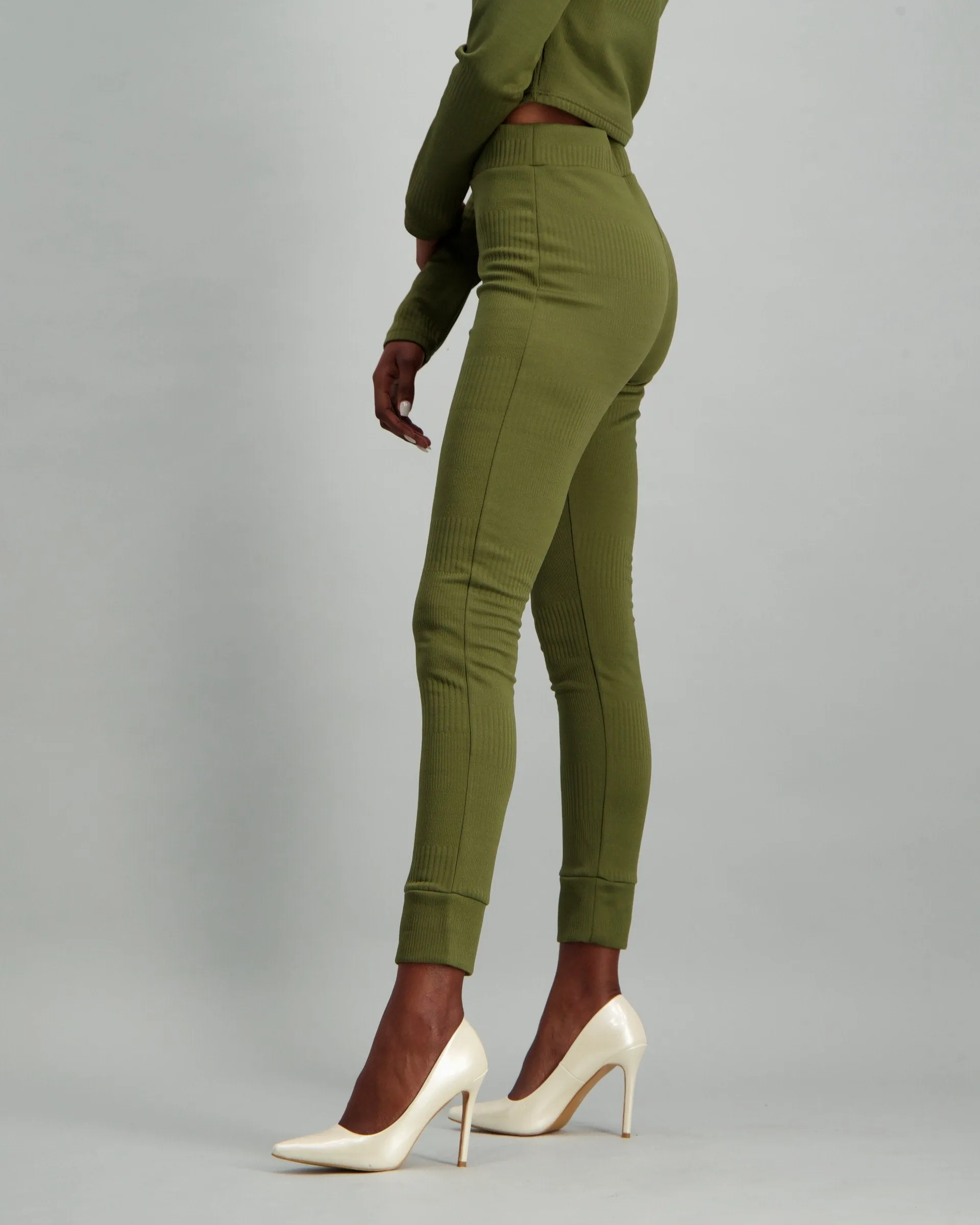Ladies Cuffed Rib Leggings - Fatigue