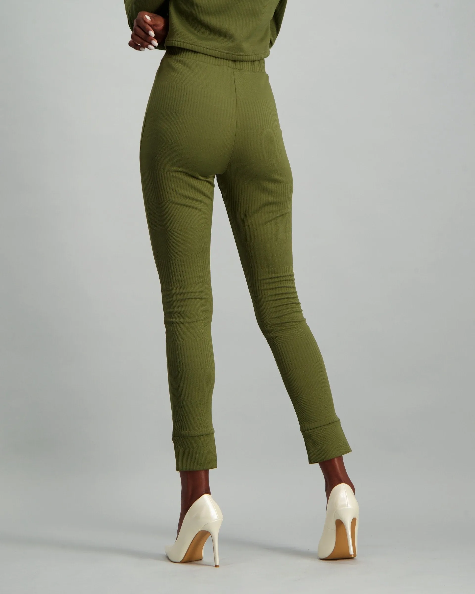 Ladies Cuffed Rib Leggings - Fatigue