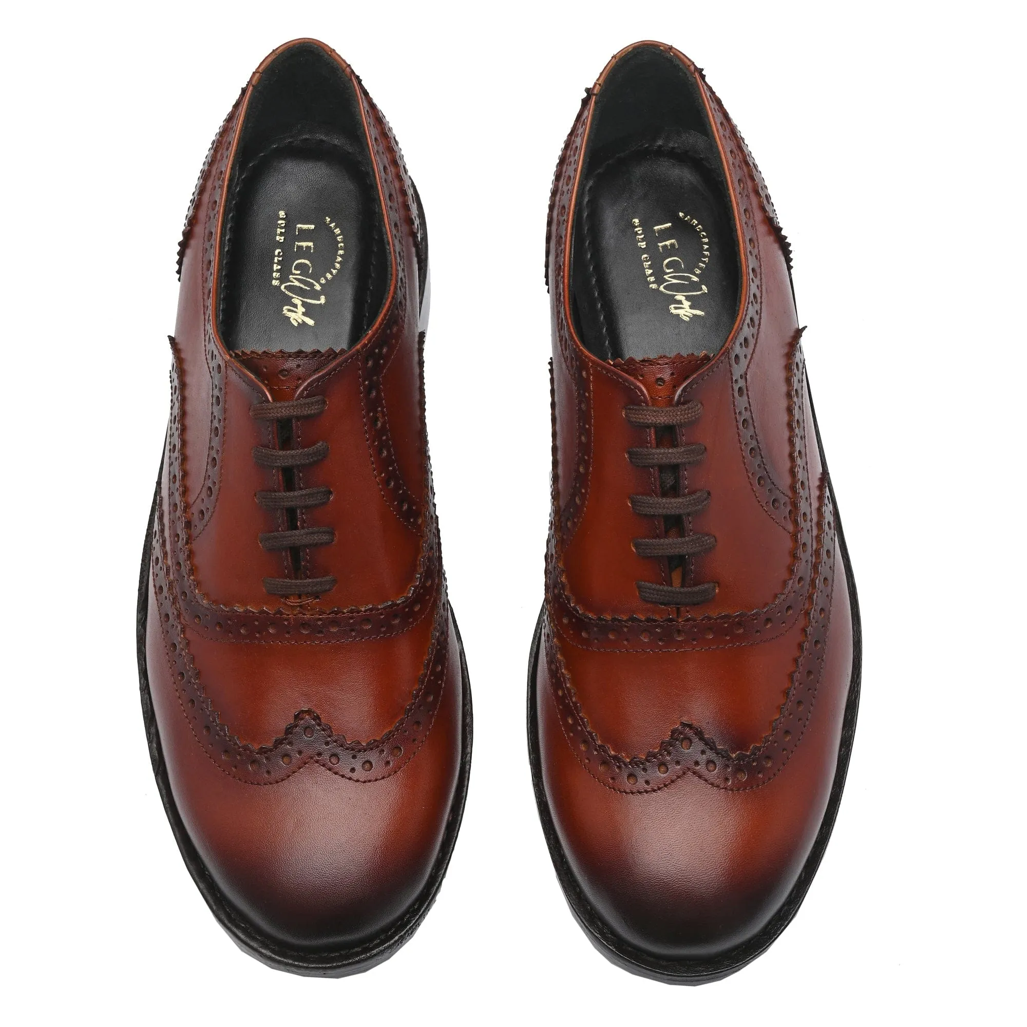 Legwork Wingtip Oxford Brogue Brown Italian Leather Dress Shoes Reverse Goodyear Welted