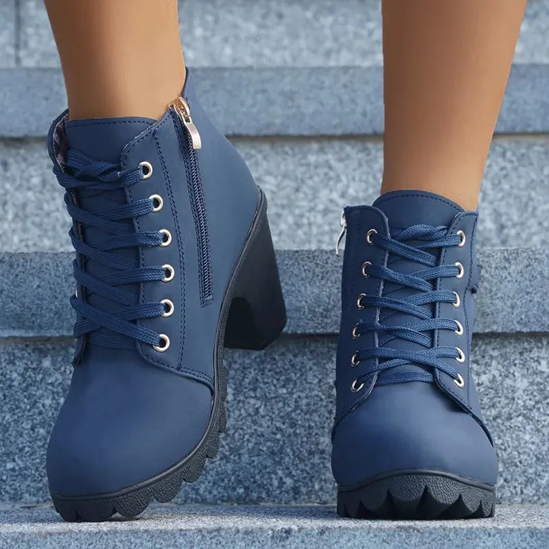 Leopard Print Women's Boots Plush Warm Winter High Heel Women Ankle Boots Comfortable Thick Heel Ladies Modern Boots
