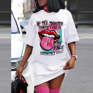 Lips Letter Print Short Sleeve Loose Dress