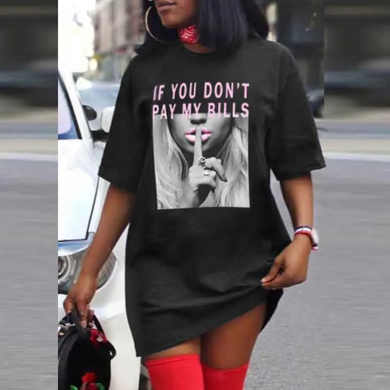 Lips Letter Print Short Sleeve Loose Dress