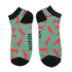 Lobsters Bamboo Trainer Socks in Teal by Mr Heron, Size UK 7-11