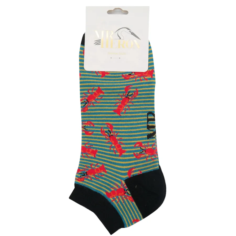 Lobsters Bamboo Trainer Socks in Teal by Mr Heron, Size UK 7-11
