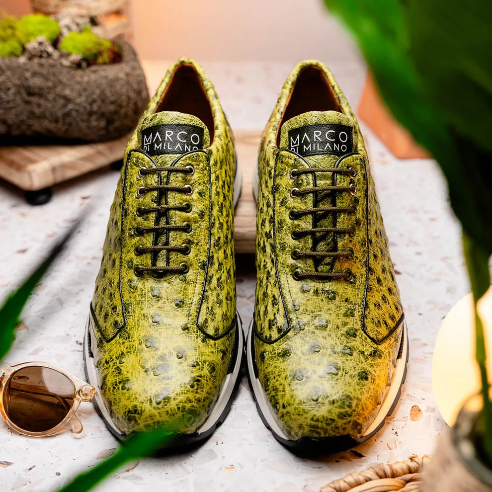 Marco Di Milano Scanno Antique Green Ostrich Quill Sneakers