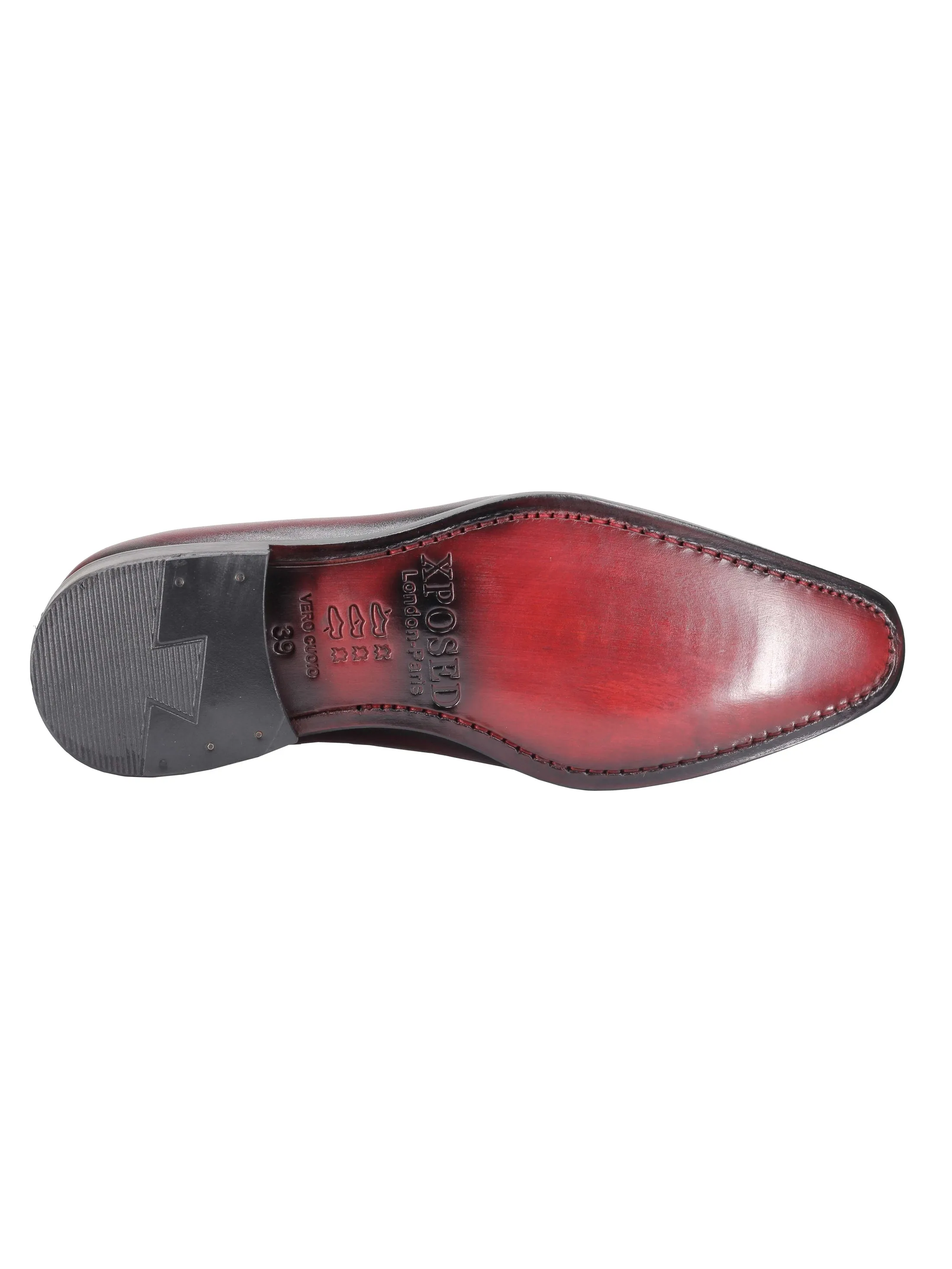 MAROON CALF LEATHER WHOLECUT OXFORD LACE UP SHOES