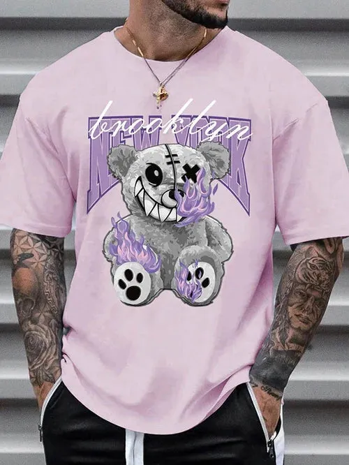Men's Fashion Bear Print Casual Short Sleeve T-Shirt