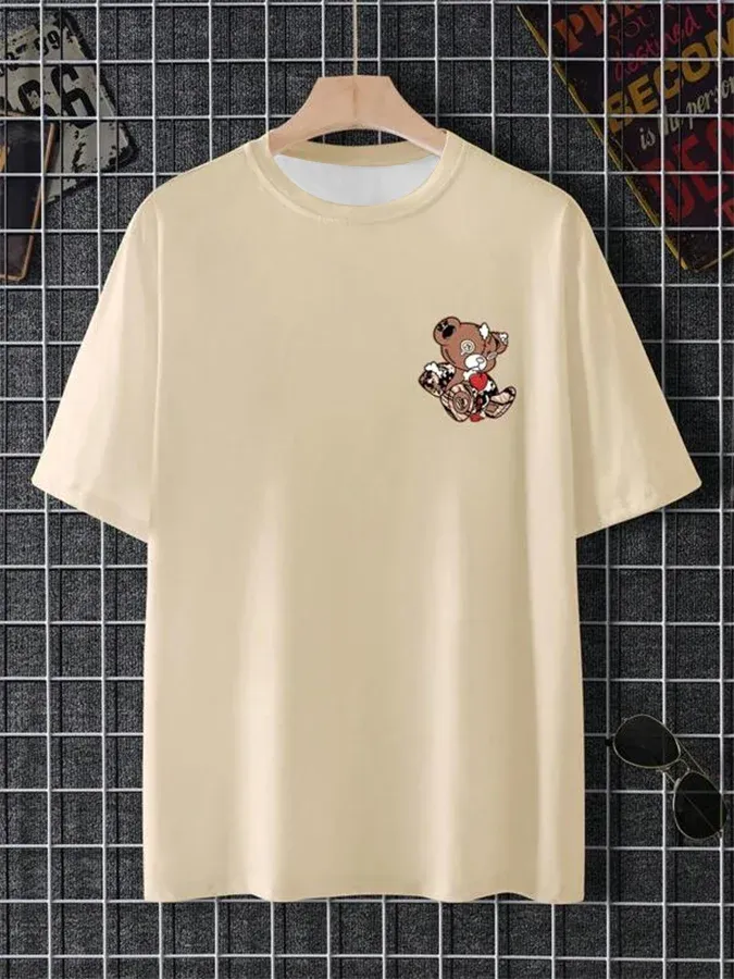 Men's Fashion Bear Print Casual Short Sleeve T-Shirt