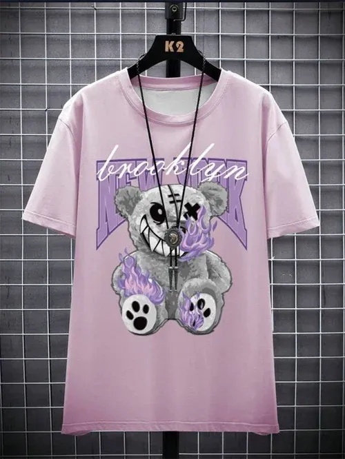 Men's Fashion Bear Print Casual Short Sleeve T-Shirt