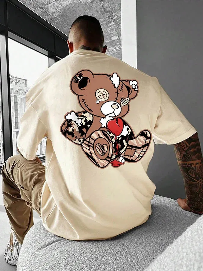 Men's Fashion Bear Print Casual Short Sleeve T-Shirt