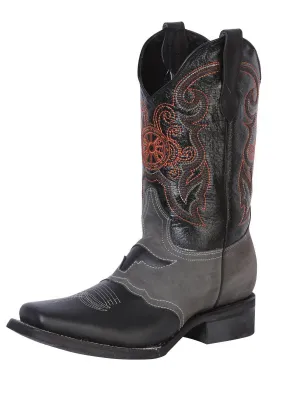 Men's Genuine Leather Classic Rodeo Boots 'El General' Black Color 40668