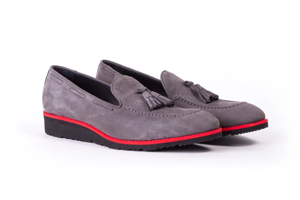 Men's Grey & Red Accented Tassel Loafer with Black Wedge Sole (EX- 171)