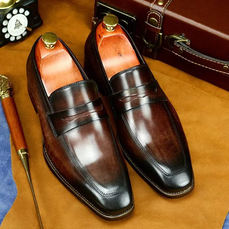 Men's Italian Shoes Wingtip Genuine Leather Oxford Shoes Pointed Shoes