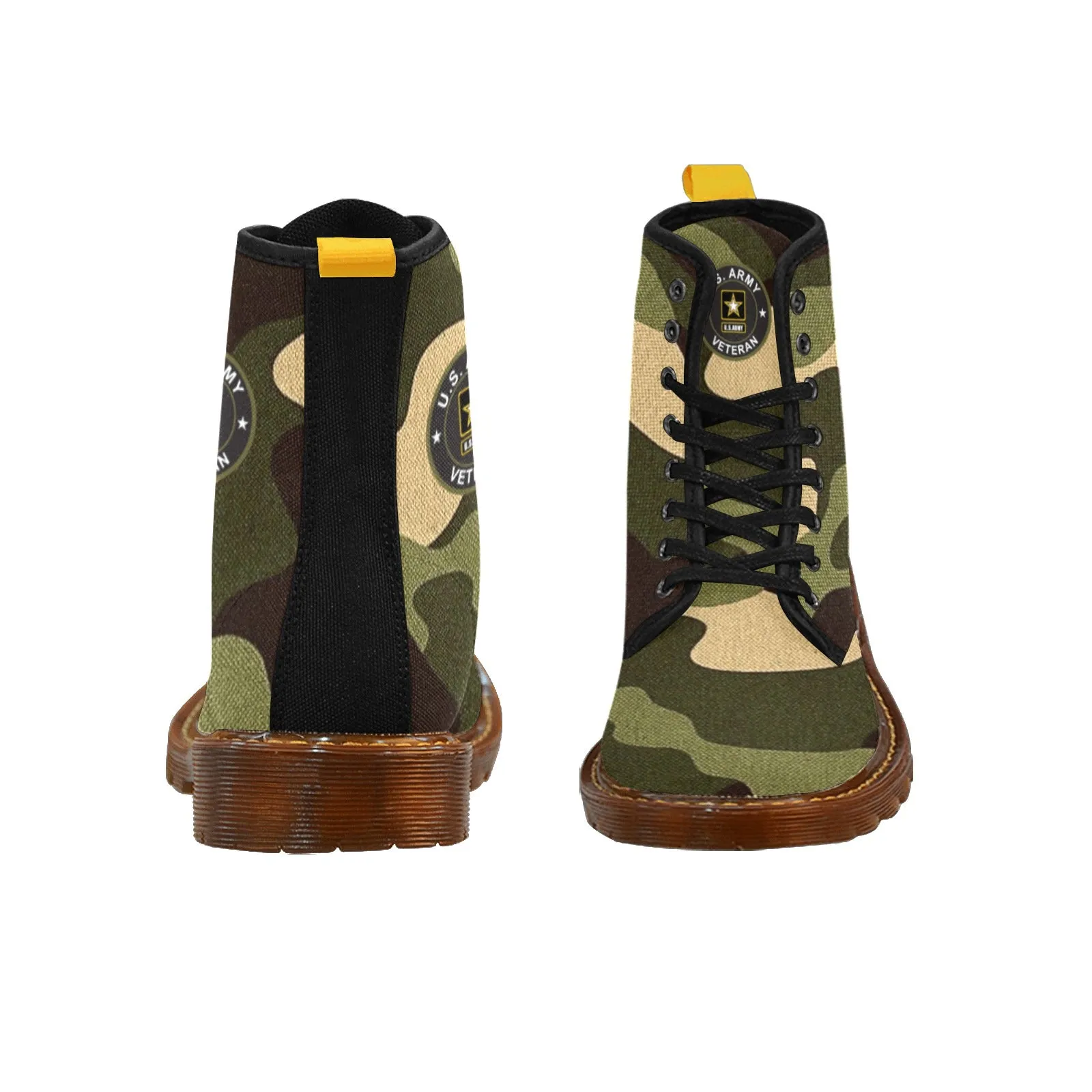 Men's United States Army Veteran Camouflage Canvas Rugged Boots Come With Initials On Boot Tabs