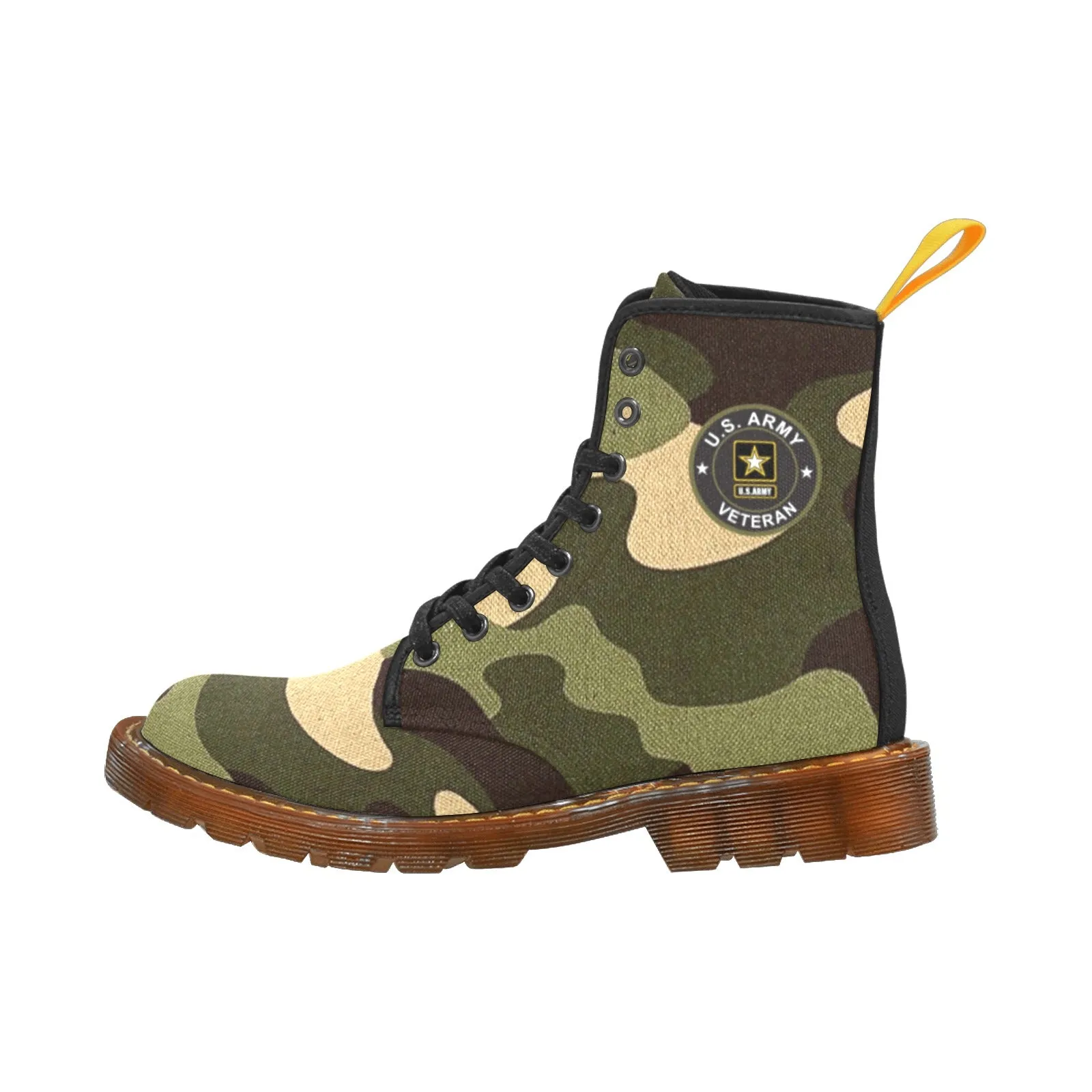 Men's United States Army Veteran Camouflage Canvas Rugged Boots Come With Initials On Boot Tabs