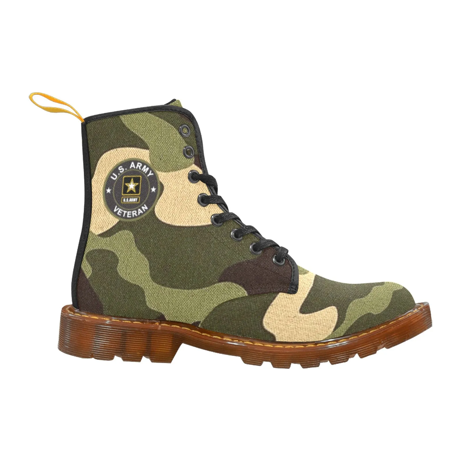 Men's United States Army Veteran Camouflage Canvas Rugged Boots Come With Initials On Boot Tabs