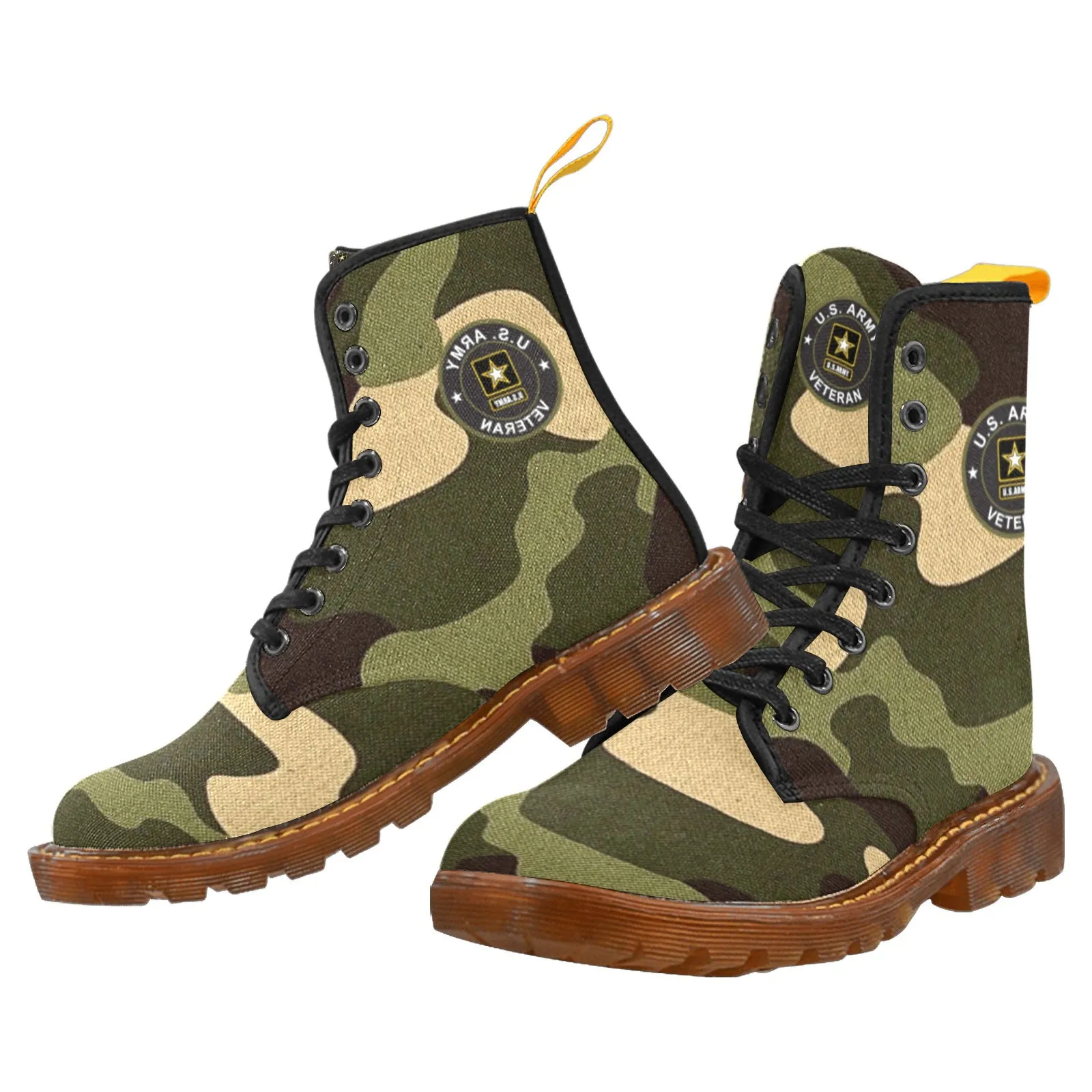 Men's United States Army Veteran Camouflage Canvas Rugged Boots Come With Initials On Boot Tabs