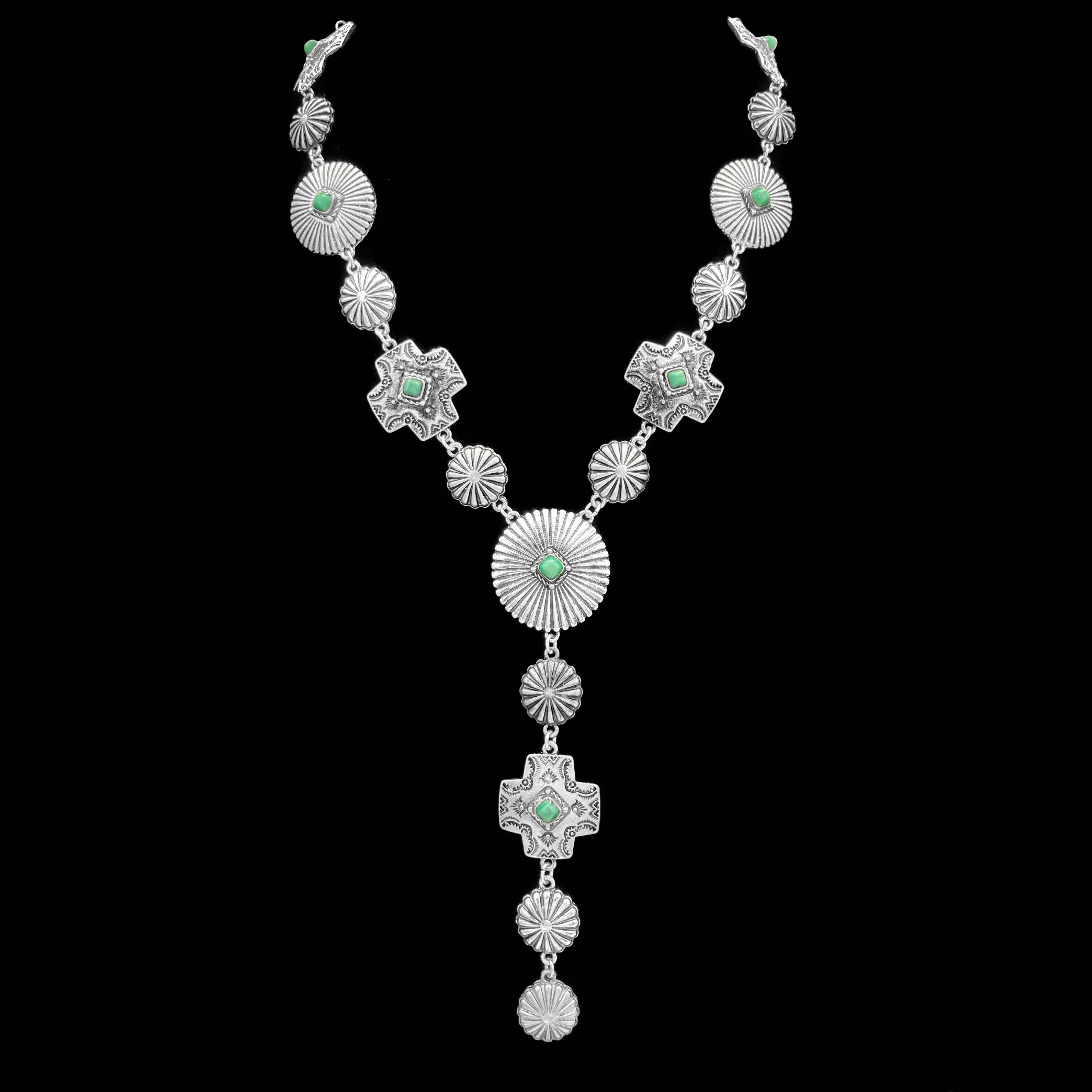 Metal Western Cross Native Concho Y Necklace: Silver