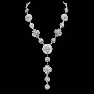 Metal Western Cross Native Concho Y Necklace: Silver