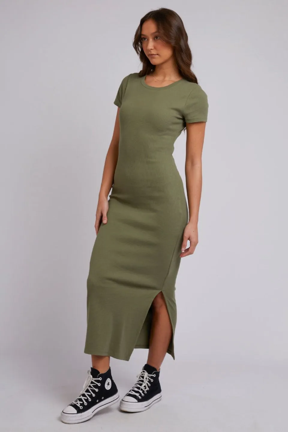 Mika Khaki SS Midi Dress